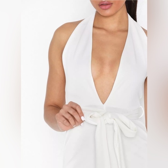 NWT Missguided White Plunge Neck Belted Midi Size 2 - Picture 3 of 13